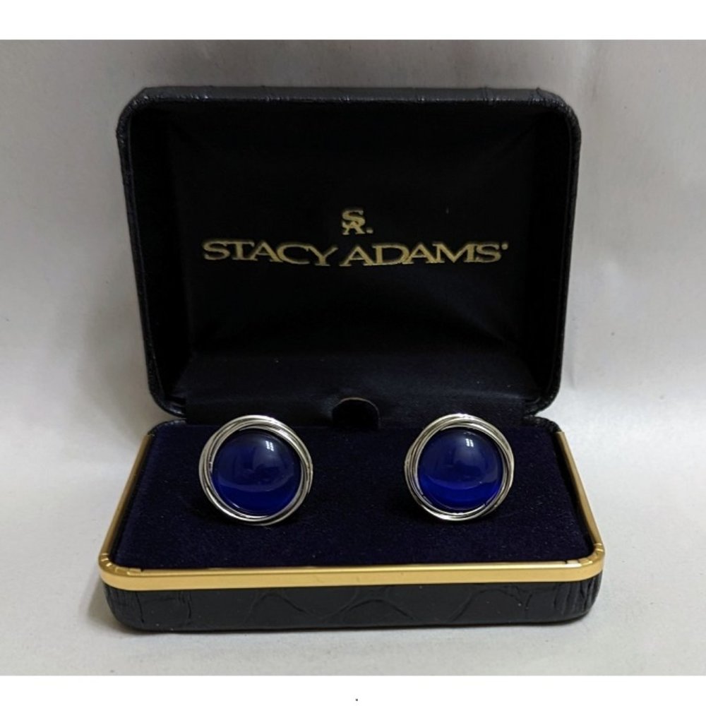 🆕 BLUE SAPPHIRE SILVER PLATED ROPE EDGE- CUFF LINKS - MEN